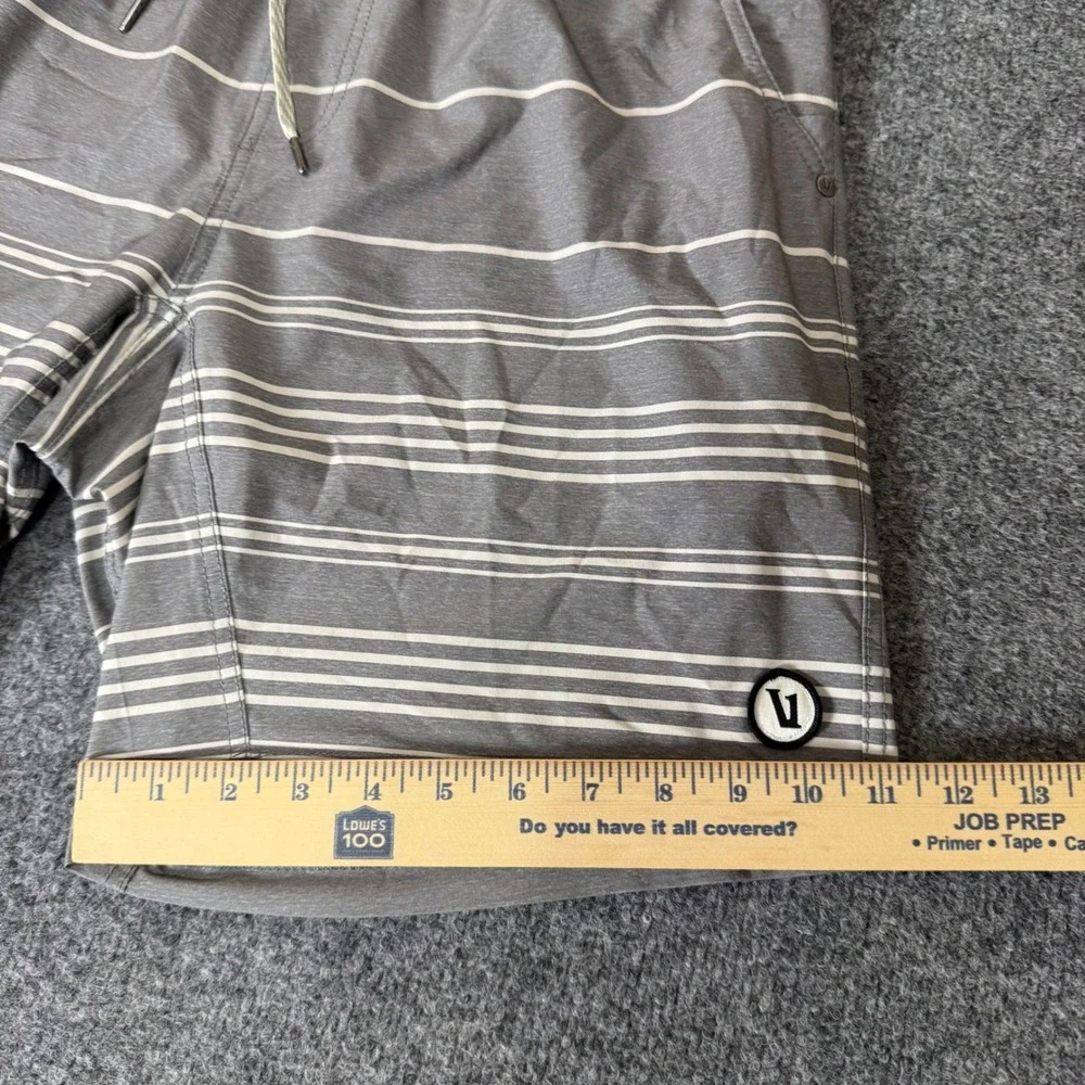 Vuori Mens Grey Striped Board Shorts Size L Performance Stretch Swim Trunks
